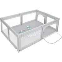 JEOBEST Laufgitter Laufstall Baby 205 x 147 x 66cm Große XXl, Sicherheitsspielplatz Schutzgitter mit atmungsaktivem Netz,50 Bällen