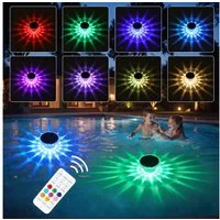 oyajia Pool-Lampe Schwimmende Poolbeleuchtung, RGB Solar Poollicht mit Fernbedienung, 4er Set, LED fest integriert, RGB, IP68 Wasserdicht Unterwasser Licht für Pool, Whirlpool, Teich, Garten