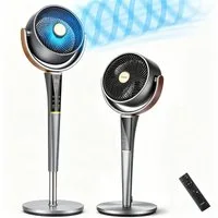 oyajia Standventilator mit Fernbedienung, Leiser 20 dB, 3D-Schwenkung, 15 Geschwindigkeit, Ventilatoren 6 Modi, blaue Ambientbeleuchtung, Turbotechnik&Tragegriff