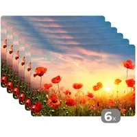 MuchoWow Platzset Mohnblumen - Frühling - Farben, (6-St), Platzsets, Tischset, Abwaschbar, Tischsets, Platzdeckchen