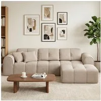 skølm Sofa Vanaheim, Vollschaumcouch vakuumiert verpackt, Couch 3 Sitzer mit Hocker & 2 Kissen, beige, kein Aufbau erforderlich