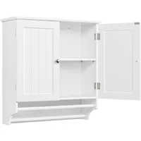 Yaheetech Hängeschrank Badezimmerschrank Badschrank mit 2 Türen & Handtuchhalter, Einlegeboden verstellbar