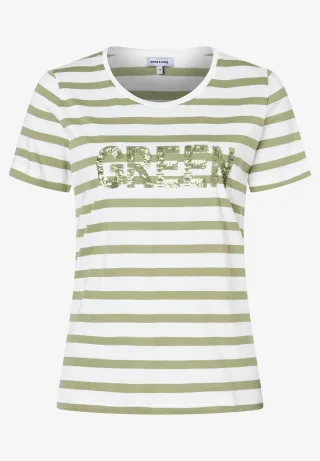 MORE & MORE - Streifenshirt mit Paillettenschrift grün - Gr. - 38