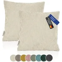 Lycce Dekokissen Kissenbezug 2er Set CORD Stoff (40 x 40 cm) mit Reißverschluß