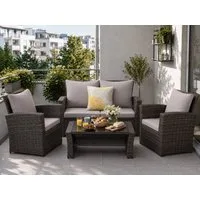 MeXo Gartenlounge-Set Gartenmöbel-Set Sitzgruppe, (Lounge-Set für 4 Personen, 4-tlg., 2-Sitzer Sofa, 2 Sesseln & Stauraum-Tisch), wetterfest, frei kombinierbar
