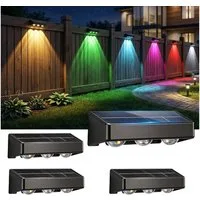 oyajia LED Solarleuchte 4 Stück LED Solarlampe für Außen, 3 LEDs Solarleuchte Außen Wandlampe, LED fest integriert, Warmweiß, Kaltweiß, RGB, RGB LED Solarleuchte für Veranda, Garten, Terrasse, Zaun, Wand, Balkon
