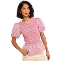 Love & Roses Rüschenbluse Love & Roses gesmoktes Oberteil mit Streifen (1-tlg)