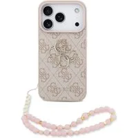 Guess Handyhülle Case iPhone 17 Pro Kunstleder rosa Big Logo goldfarbig Kette 6,3 Zoll, Kantenschutz