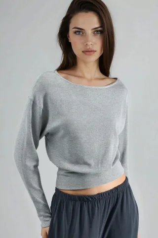 Bootehalsausschnitt Langarm Elastische Bluse