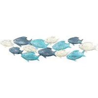 Levandeo® Wandbild, Wandskulptur Fische L75cm Wandbild Blau Grau Creme Maritim Wanddeko