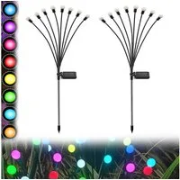 MUPOO LED Gartenleuchte LED-Lichterkette Leuchten Solarbetriebene Glühwürmchen IP65, 2 Stück, 8 LED-Leuchten, Solar Glühwürmchen Warmweißes/RGB,Garten Deko Glühwürmchen,6/8/10Köpfe