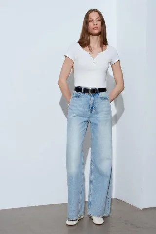 Damen Slim Fit Baumwoll U-Ausschnitt T-Shirt