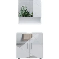 Vicco Badmöbel-Set Irma, Weiß Hochglanz mit Einsätzen, 2 Teile, Unterschrank 60 cm, (2-St., 2er Set), mit Dekospiegel