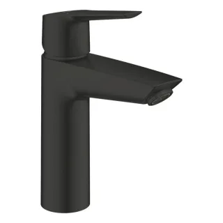 Grohe Start Waschtischarmatur M-Size 235752432 schwarz matt, glatter Körper mit Push-open Ablaufgarnitur 1 1/4"
