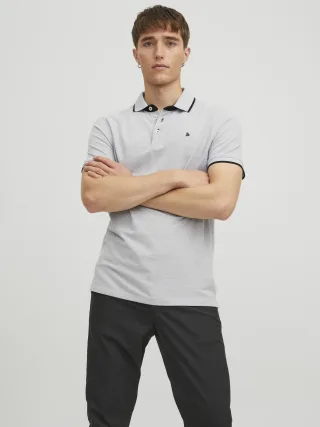 JACK&JONES - JJEPAULOS POLO SS NOOS Light Grey Melange - Gr. - XXL