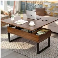 VOWNER Couchtisch 3-in-1 Mehrzweck-Wohnzimmertisch, höhenverstellbar, Esstisch, 100 × 50 × 45 cm/100 × 100 × 45 cm