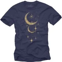 MAKAYA Kurzarmshirt Herren Sonne Mond Sterne Astronomie T-Shirt für Männer (Schwarz, Blau, Grau, Blaugrau, Grün, Lila, S, XL, 3XL, 4XL, 5XL, L, M, XXL) Baumwolle