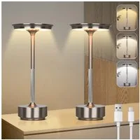 Lapalife LED Nachttischlampe LED Tischlampe Kabellos Akku, Dimmbar, 3 Farbtemperatur, LED fest integriert, Silber Tischleuchte USB Aufladbar für Nachttisch Esstisch Schreibtisch