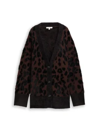 Tom Tailor - Oversize Cardigan mit Leo-Muster big brown leo design - Gr. - S