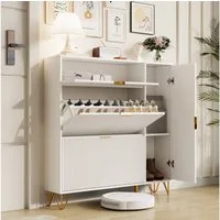FUROKOY Schuhschrank Weiß Schuhregal Schuhkipper mit 2 Klappen und Kippsicherung (Schmal Schrank Schuhkommode, für 20 Paar Schuhe) für Eingangsbereich, Flur, 110 x 24 x 114.5 cm