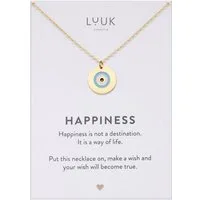 LUUK LIFESTYLE Kette mit Anhänger Evil eye, mit Happiness Spruchkarte, feminin und elegant
