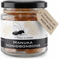 Grega´s Imkerei Honig Bonbon mit Manuka Honig MGO 400+, 1 x 120 g, (im Glas, Ideal für unterwegs, als wohltuender Begleiter), mit Laborgeprüften Manuka Honig per Hand in Deutschland hergestellt