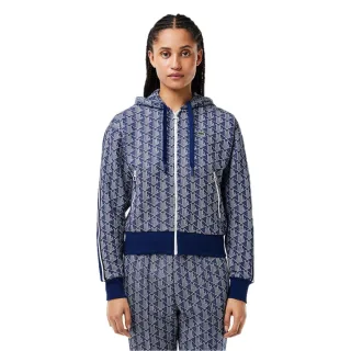 Lacoste - Hoodie mit durchgehendem Reißverschluss für Damen, gerippt, Regulär (Methyl-Blau)