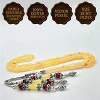 M-Punkt24 Kettenanhänger Tesbih Damla Kehribar Bernstein 11 Gr Rosary Prayerbeads Gebeteskette (inkl. Etui, Tasbeh, Misbah, Rosary, Gebetskette), 925 Sterling Silber, Bernstein, Kehribar, Damla