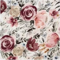 SCHÖNER LEBEN. Stoff Musselinstoff Meterware Baumwolle Rosen Digitaldruck weiß 1,35m, atmungsaktiv