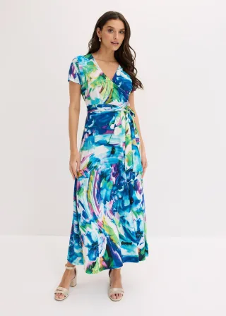 bonprix Kurzarm-Maxikleid, blau, Gr.36/38 (S), Fließendes Maxikleid mit V-Ausschnitt