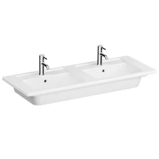 VitrA Integra Doppelmöbelwaschtisch 7038B003-0001 120x46,5cm, 2 Becken, mit Überlauf/Hahnlöcher mittig, weiß