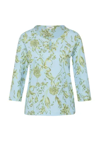 s.Oliver Red Label - T-Shirt mit 3/4-Arm und floralem Allover-Print blau/grün - Gr. - 34