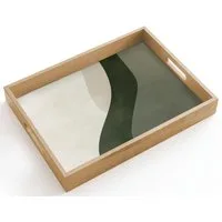 OnlyWow Tablett Rechteckig mit Henkel Japandi - Grün - Abstrakt - Modern, Eichenholz, (1-tlg), Siervierplatte, Tray, Frühstücksbrett