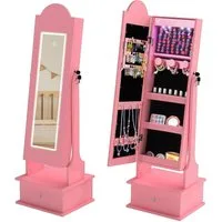 COSTWAY Schmuckschrank Kinder Schmuckkommode mit Beleuchtung & Spiegel