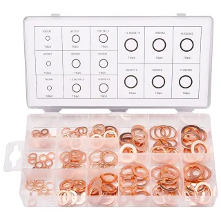 150PCS 15 Sizes Copper Metric Sealing Washers Assortment Set Flat Ring Sump Plug Oil Seal Gasket Sealing Washers Crush W