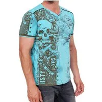R-NEAL T-Shirt Designer Herren T-Shirt Verwaschen All Over Skull Print Rocker Shirt