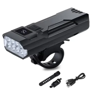 WEST BIKING 400Lm Digital Power Display Bike Headlight Waterproof Type-C Charging Flashlight 8 LED Beads High Brightness