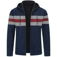 Allthemen Cardigan mit Kapuze Strickjacke Herren gefütterte Winterjacke Kontraststreifen