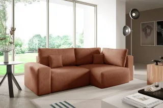 Ecksofa Schlafsofa Sofa ARONA in Stoff Centaur Rostbraun Ottomane Rechts