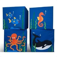 WIESEN.design Spielzeugtruhe 4er-Set, Spielzeugkiste, Aufbewahrungsbox Kinderzimmer (Spielzeugbox mit Deckel, Sitzbank Kinder, Spielzeugkiste Kinderzimmer, Spielzeug Aufbewahrung, Kinderbank, Spielzeugaufbewahrung Kinderzimmer), geeignet für Kallax-R