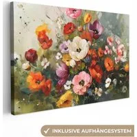 OneMillionCanvasses® Leinwandbild Fröhliches Bouquet - Dynamisch - Subtile Farbtupfer, Fotodruck (1 St), Leinwand Bilder Klein, Wand Dekoration Aesthetic 30x20 cm