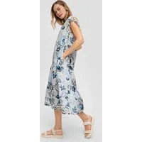 s.Oliver Midikleid Kleid Gemustertes Midikleid mit Raffung und Eingrifftaschen