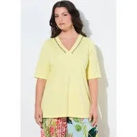 Ulla Popken T-Shirt T-Shirt Ziersteine V-Ausschnitt Halbarm