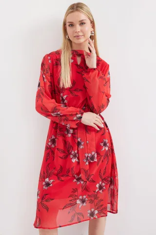 Midikleid mit floralem Druck und Kordelzug