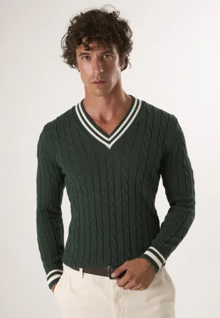 Pullover Basic-Pullover Mit V-Ausschnitt Und Zopfmuster