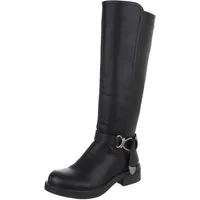 Ital-Design Elegante Damen Longboots mit Komfort und modischen Details Stiefel (90471282) Blockabsatz Flache Stiefel in Schwarz