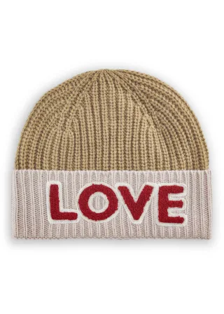 Gestrickte Mütze aus weicher Wollmischung mit LOVE-Stickerei rosa - Gr. - ONE SIZE