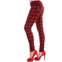 Banned Stoffhose Forever Yours Check Red Punk Grunge Stretchhose Kariert