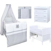 Baby-Delux Babyzimmer-Komplettset Babyzimmer 140x70 weiß Komplettset, (13-tlg), Babybett Wickelkommode Bettwäsche Set Komplettzimmer