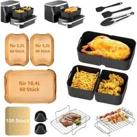 SURFOU Backform Airfryer Zubehör Backpapier für Ninja AF500EU Heißluftfritteuse 17St., (17-tlg Airfryer Zubehör set mit 10,4L, 5,2L Silikonformen, Grillgestelle, Spieß Rack, Zange, Spatel, Ölbürste, Handschuhe und backpapier, für Ninja Foodi AF500EU&